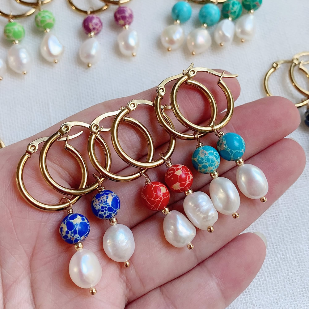 Aura Ethnic Fashion - Boucles d'oreilles en perles baroques d'eau