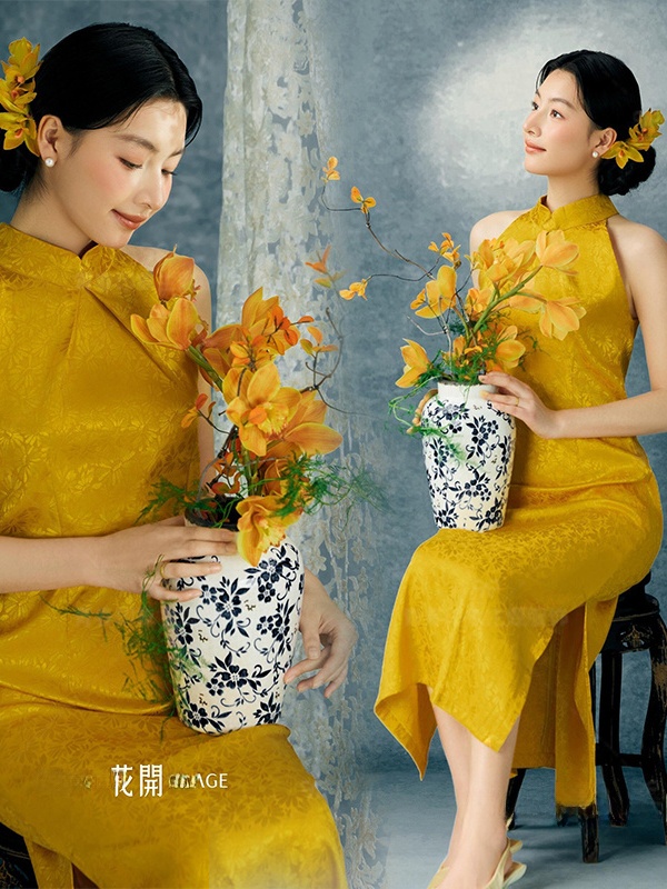 Ethnic Fashion Shoot - Costume de photographie jaune, style chinois,