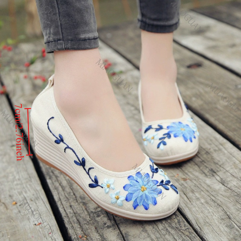 Ethnic And Fashion - Chaussures compensées brodées confortables pour femmes,