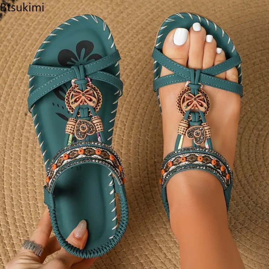 Ethnic And Fashion - Sandales Bohèmes pour Femmes, Chaussures Plates