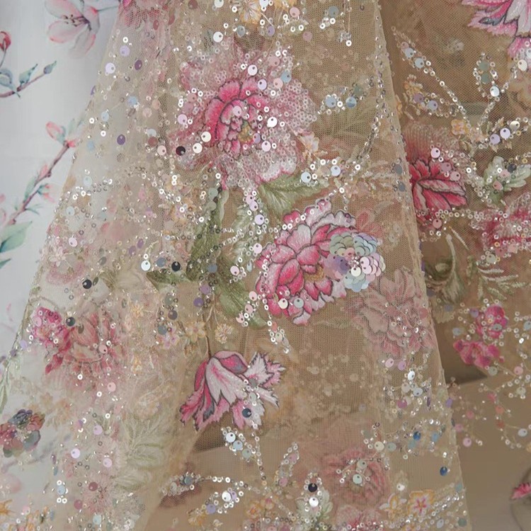 Tissu en dentelle perlée de lu - Ethnic Fabric avis et prix